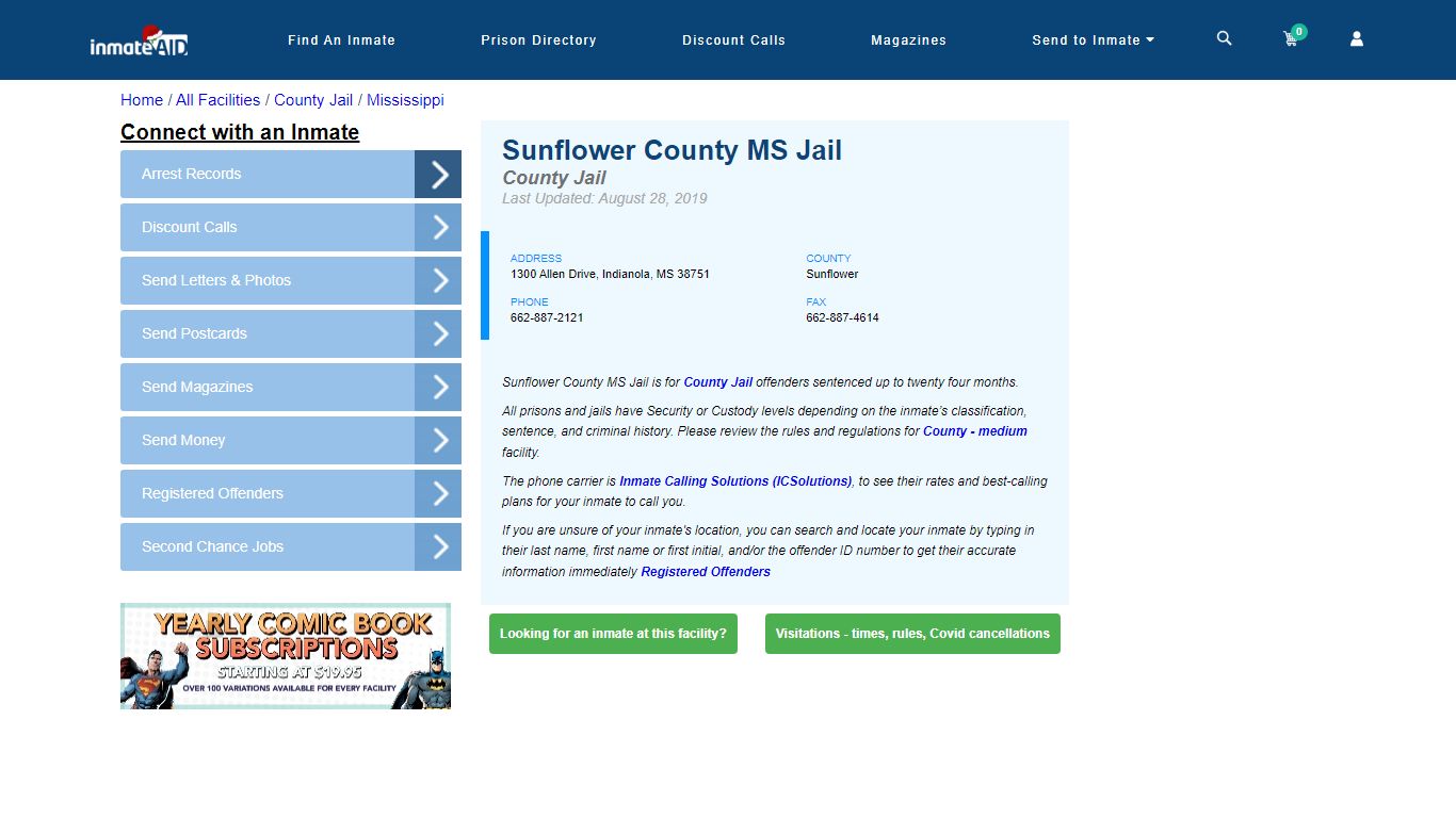 Sunflower County MS Jail - Inmate Locator - Indianola, MS