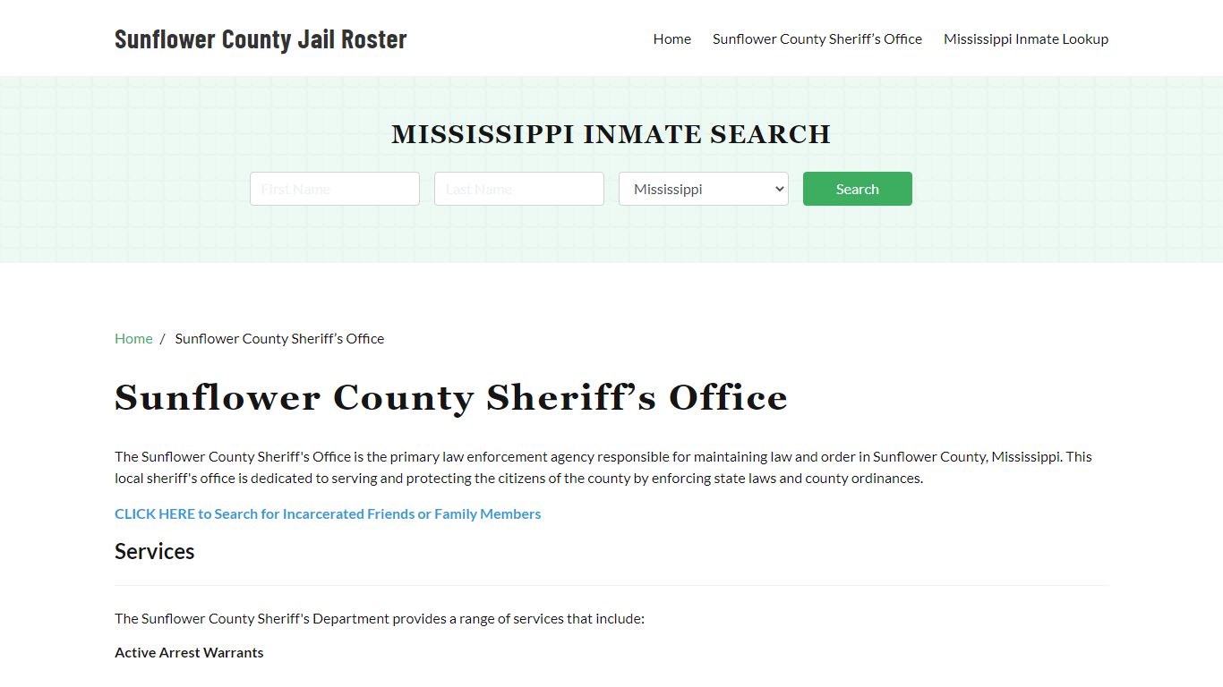 Sunflower County Sheriff Office, MS, Arrest Warrants Search