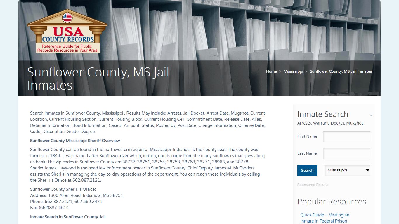 Sunflower County, MS Jail Inmates | Name Search